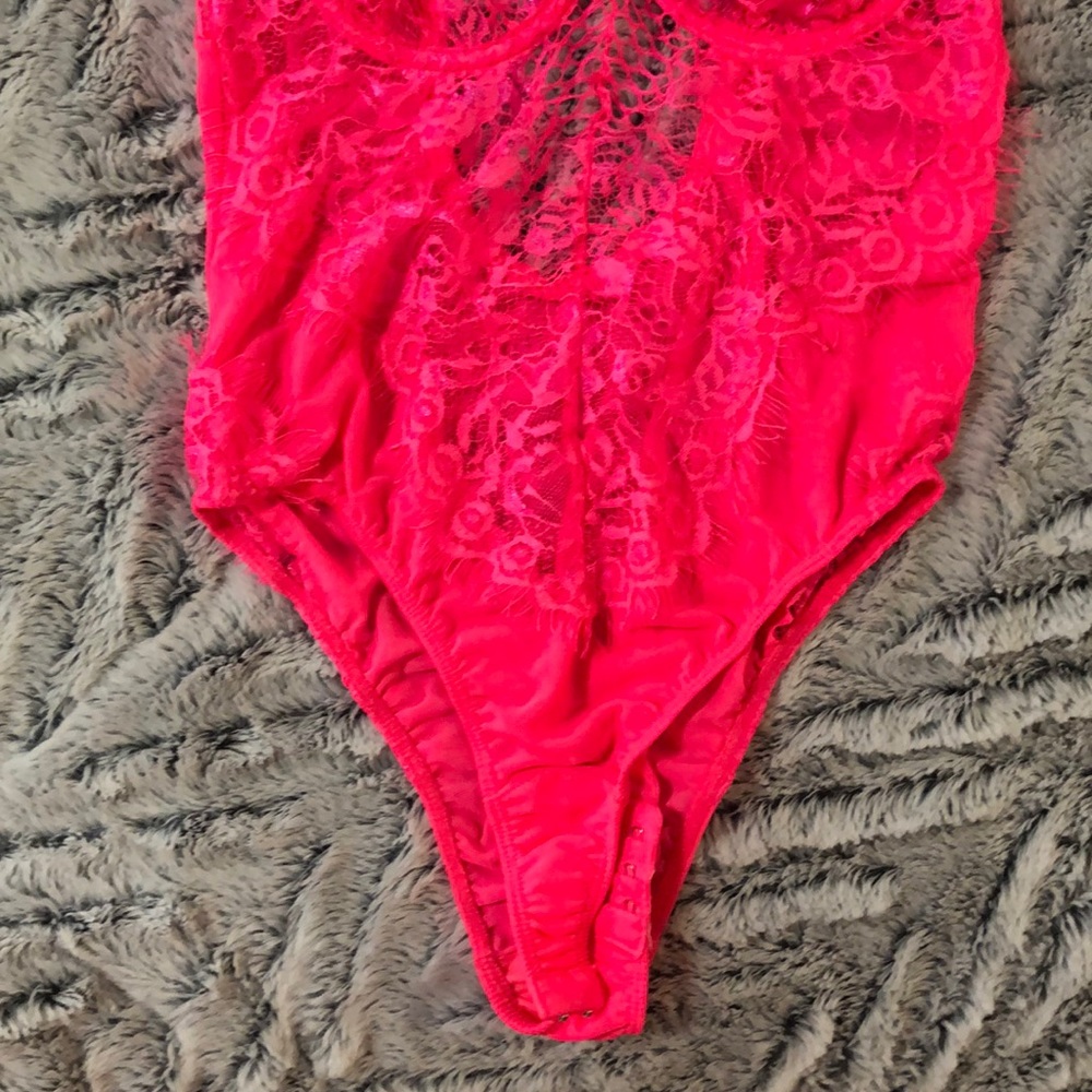 Neon Pink Lace Bodysuit π - Picture 5 of 8